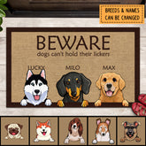 Beware Dogs Can't Hold There Lickers, Dog Lover Gift, Funny Welcome Mat, Gift For Home, Personalized Dog Breed Doormat