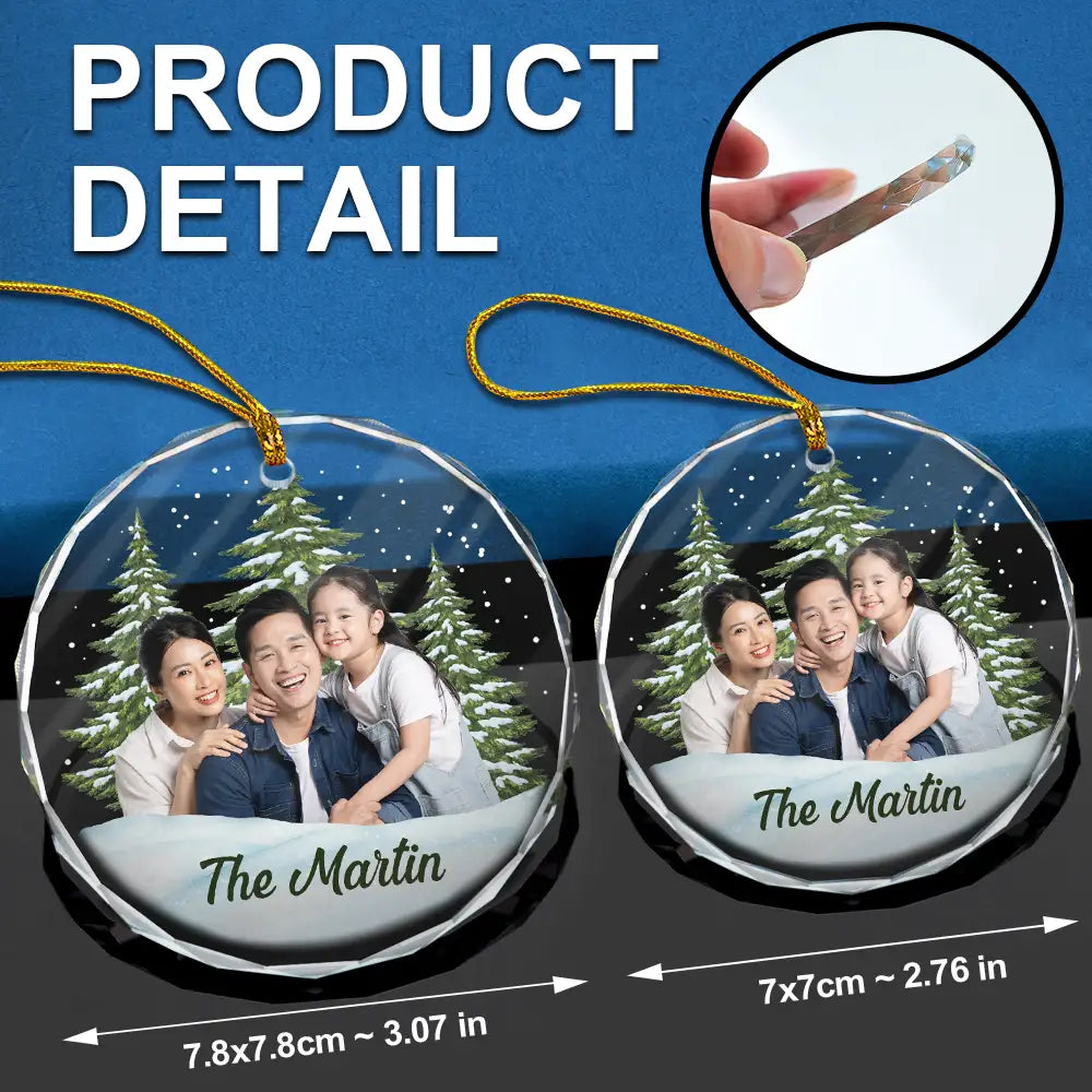 Custom Photo Christmas Family Portrait - Personalized Glass Ornament